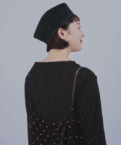 【la farfa企画】ドット刺繍ベロアキャミワンピース