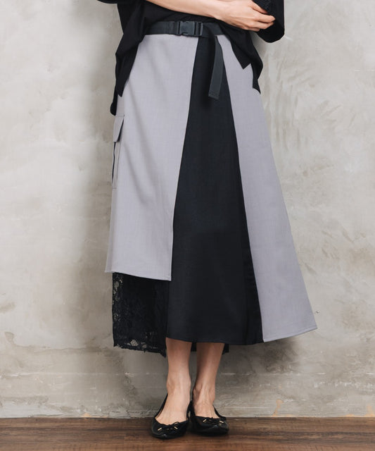 BLANC basque [Rogique]アシンメトリーラップ風レースドッキングスカート【先行予約】