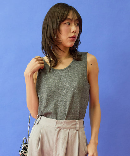 64-5887　【FONT LAB】ラメリブ2WAYタンクトップ