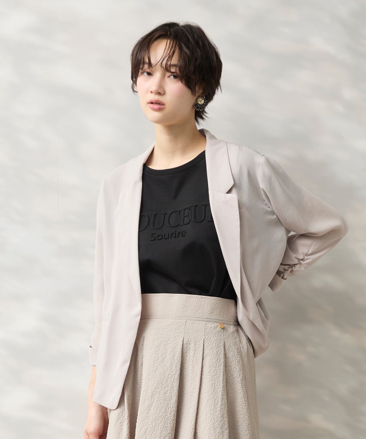 JETSET SOLO PLUS NANOtex®トッパージャケット グレージュ 着用イメージ 正面
