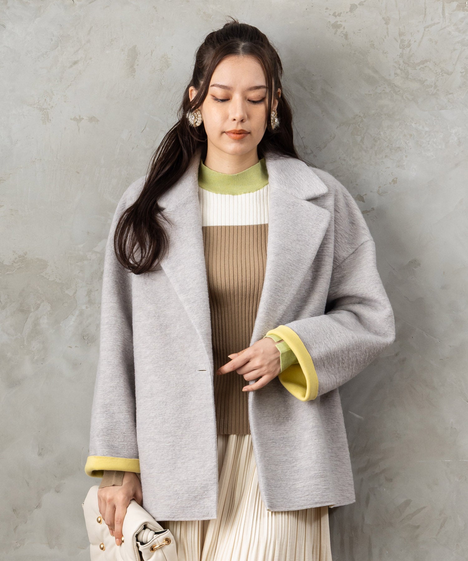 【JETSET SOLO PLUS】LANIFICIO BECAGLIバイカラーボンディングハーフコート