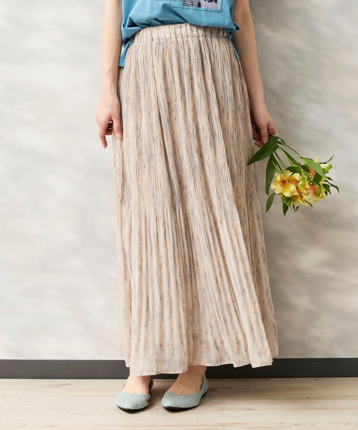 14-5926　【FONT LAB】ストリークプリントマジョリカプリーツスカート