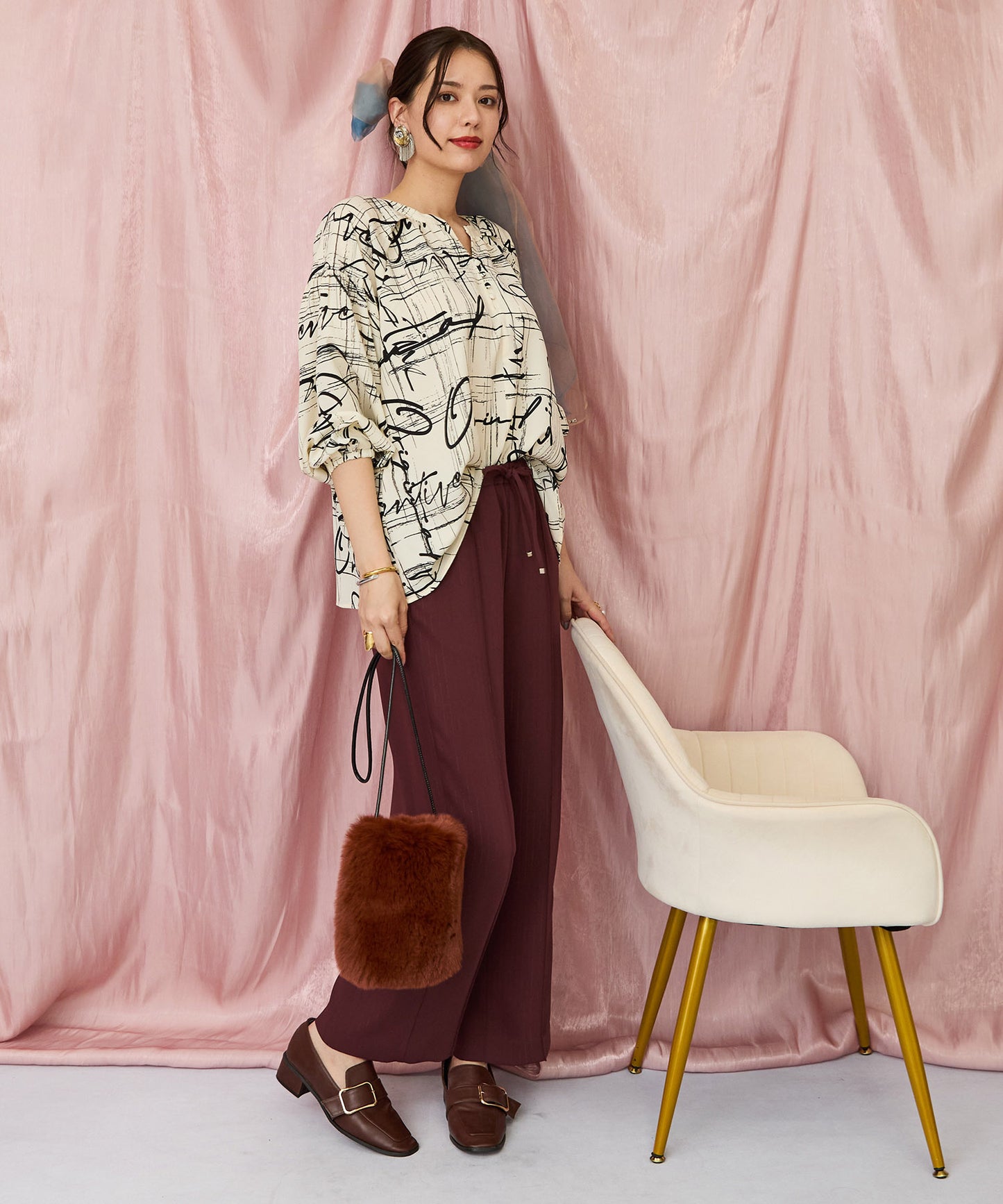 12-1898【JETSET SOLO PLUS】ラメピンストライプイージーパンツ