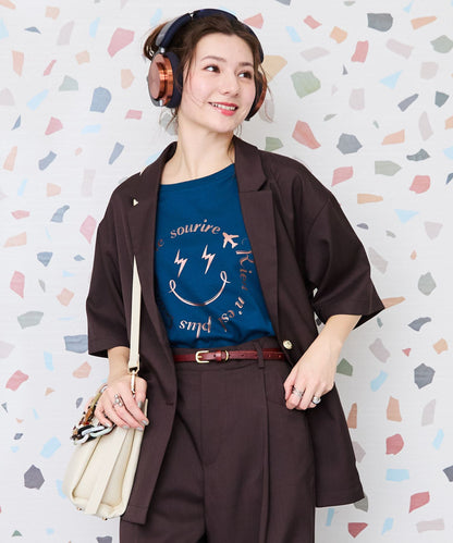 【JETSET SOLO PLUS】リネンライクストレッチ半袖テーラードジャケット