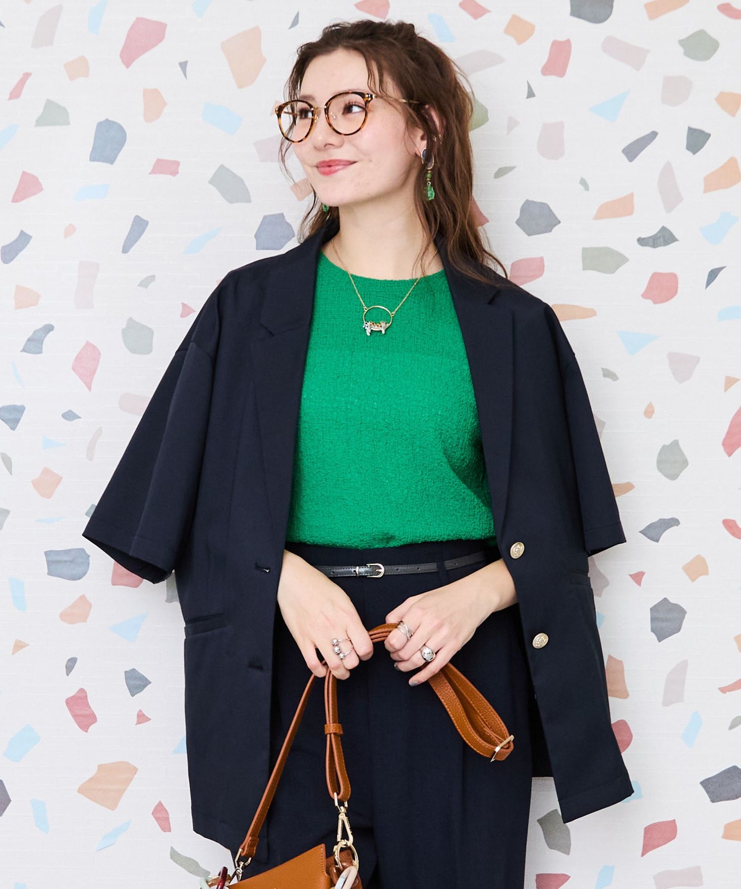 【JETSET SOLO PLUS】リネンライクストレッチ半袖テーラードジャケット