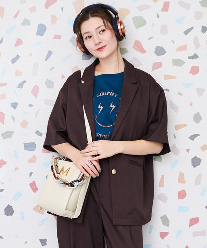 【JETSET SOLO PLUS】リネンライクストレッチ半袖テーラードジャケット