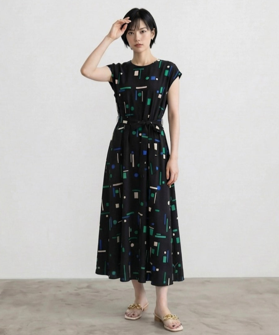 【INDESIGN】ミッドナイトジオメトリーテントラインワンピース