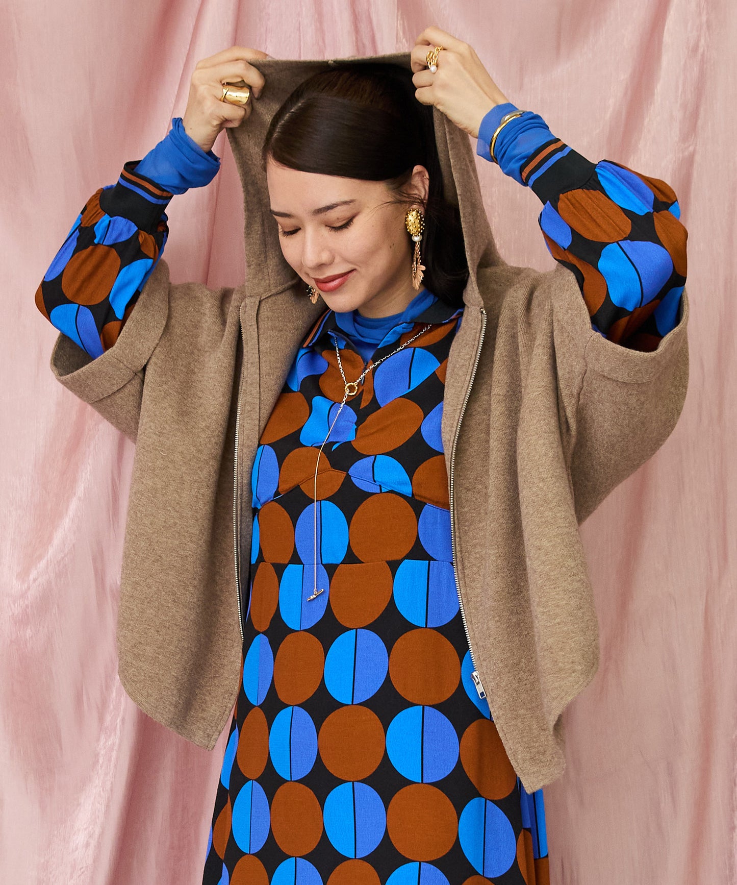 23-5230【FONT LAB】Wジャガードポンチョフーディコーディガン