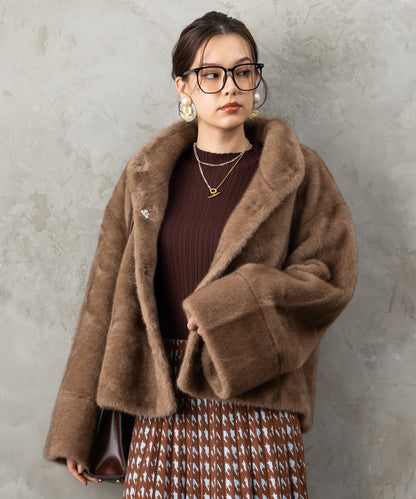 73-5575【DERHY】アルパカライクファースタンドカラーショートコート