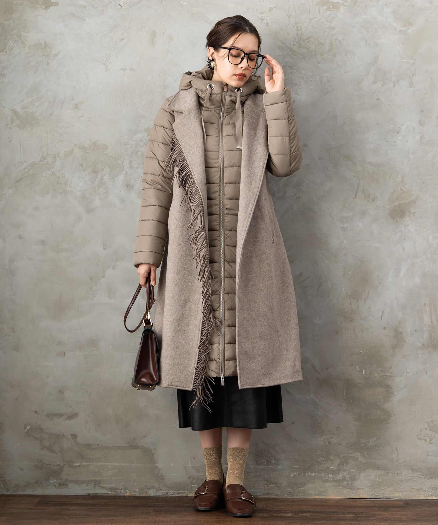 【BSB】フリンジデザイン異素材コンビコート