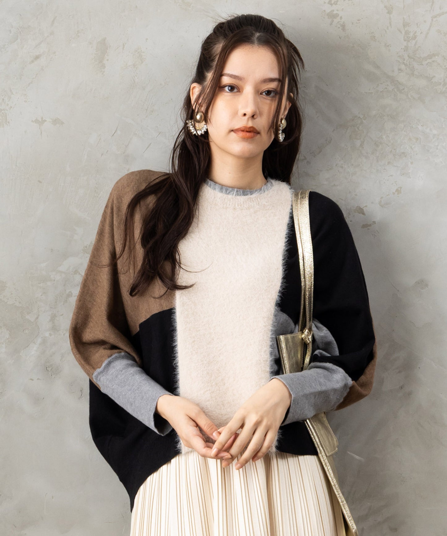 【FONT LAB】シャギーコンビカラーブロックニット