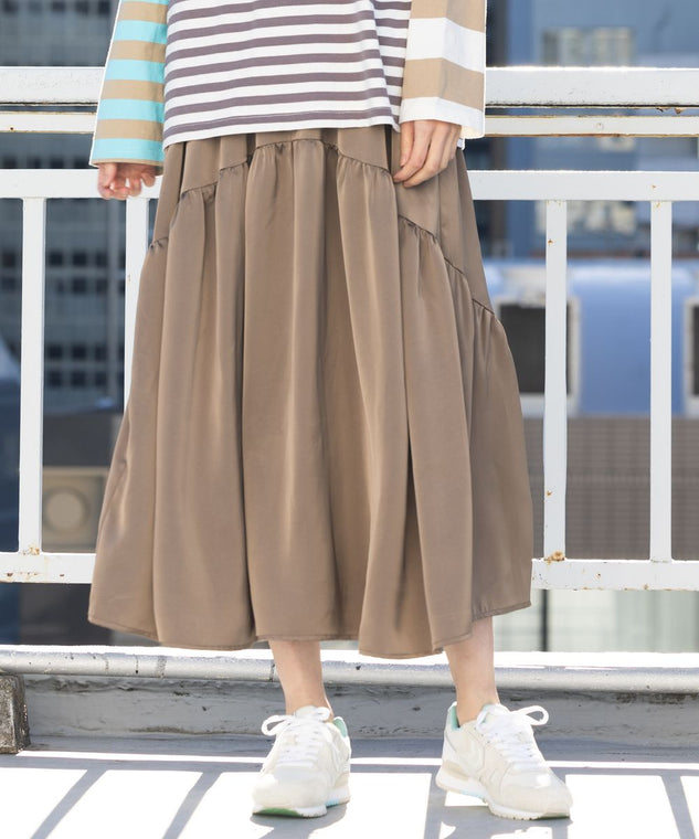 【先行予約】【大きいサイズ】 9号・15号(M・3L) FONTLAB アシメティアードサテンスカート - 大きいサイズ レディース ファッション ブランド 通販
