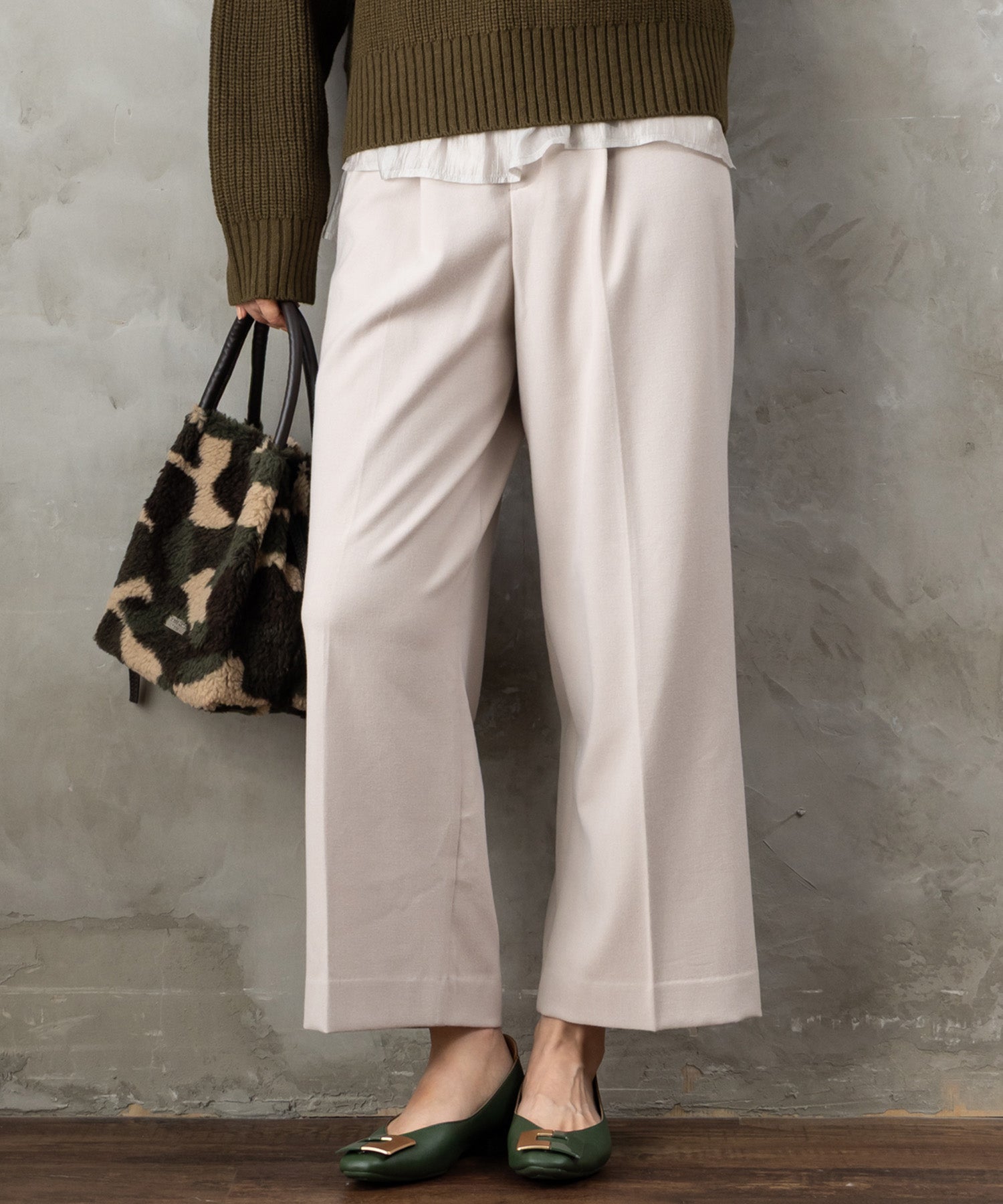 【JETSET SOLO PLUS】両面起毛ポケット釦ワイドパンツ