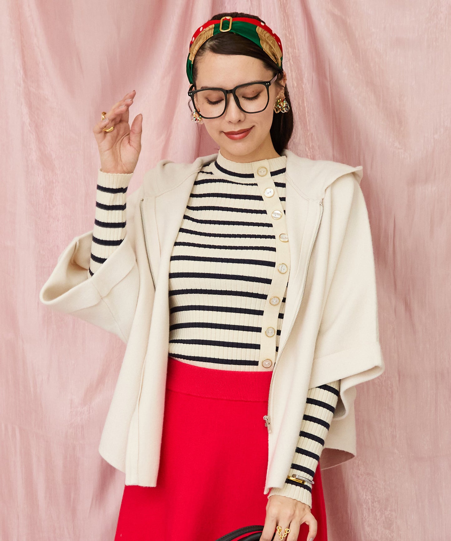 23-5230【FONT LAB】Wジャガードポンチョフーディコーディガン