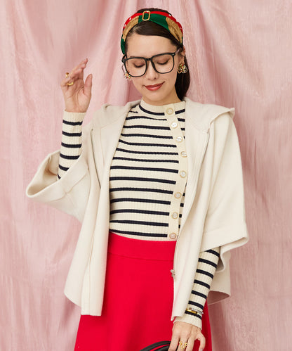 23-5230【FONT LAB】Wジャガードポンチョフーディコーディガン