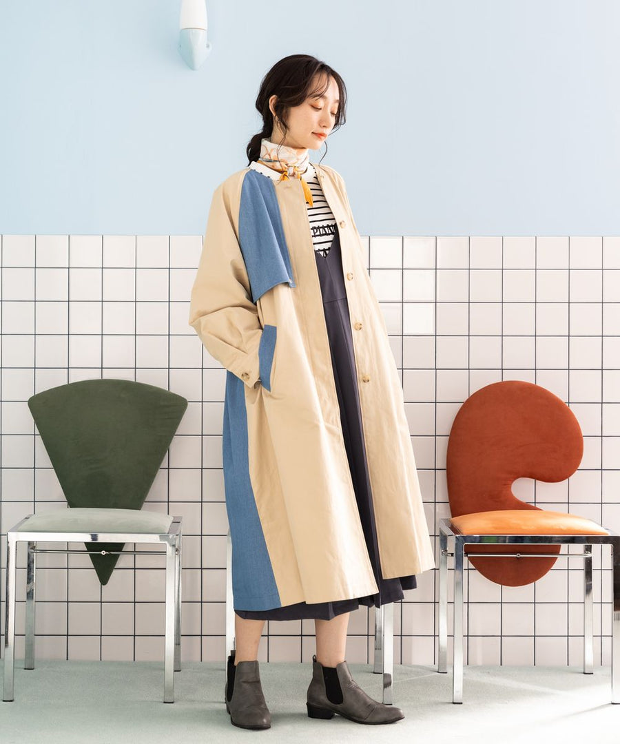 大きいサイズ レディース ノーカラーコート ロング丈 デニム切替|sabstreet my standard(サブストリートマイスタンダード) 公式通販