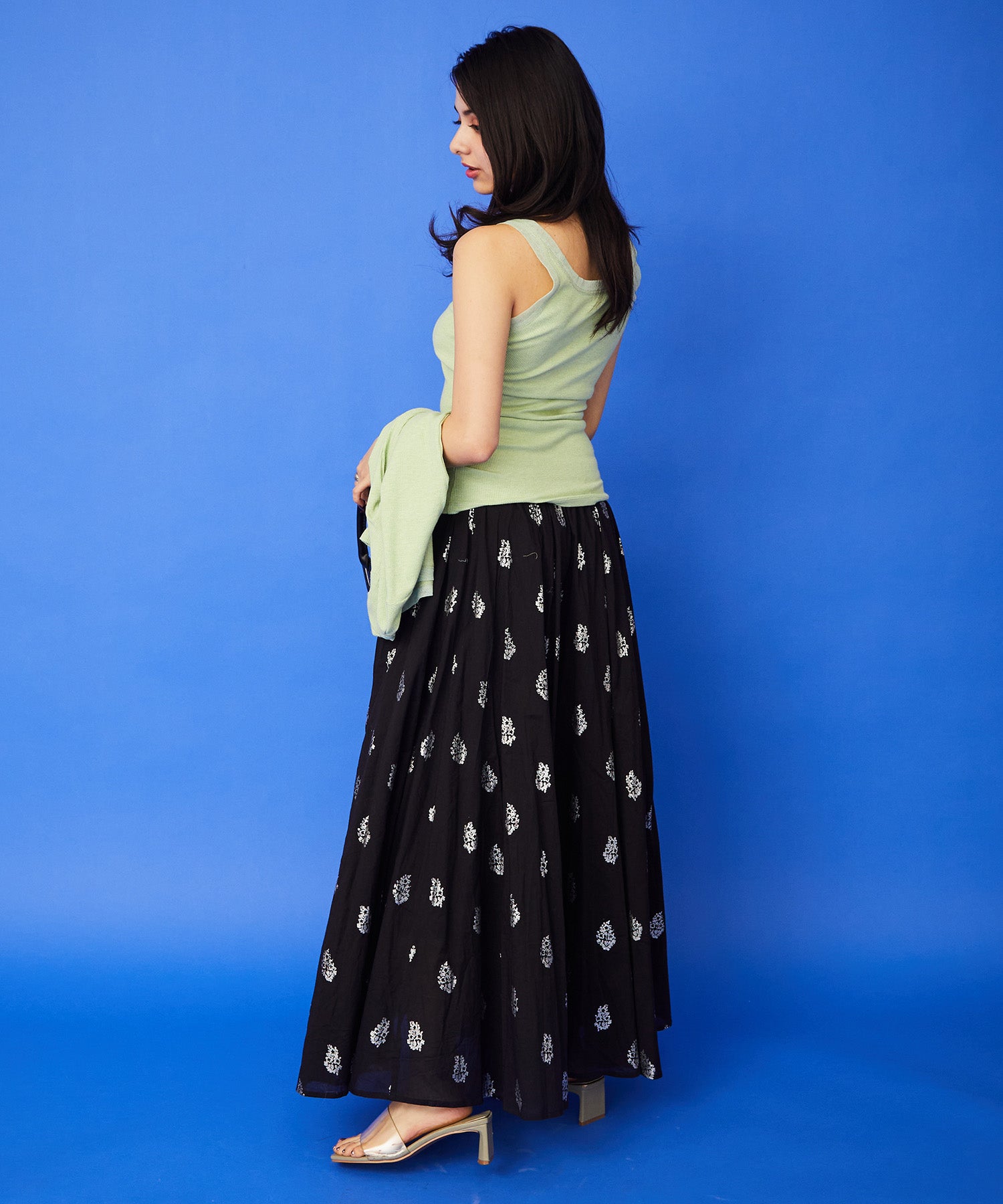 【先行予約】【INDUS luxury for JETSET SOLO PLUS】ホイルプリントスカート