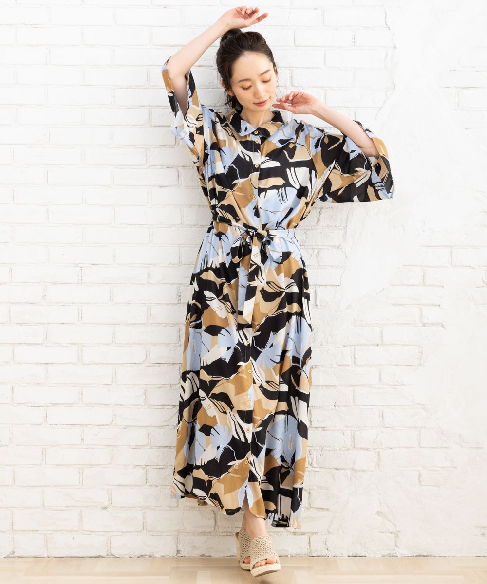 KAFFE curveモンステラプリントワンピース