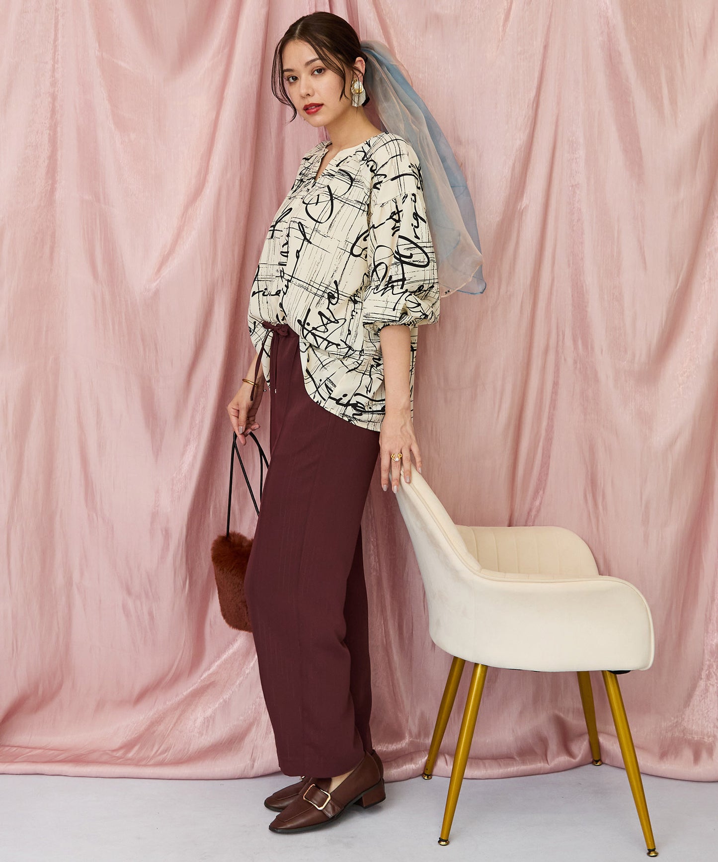 12-1898【JETSET SOLO PLUS】ラメピンストライプイージーパンツ