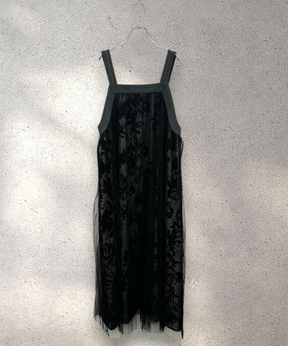 【FONT LAB】フロッキープリント×チュールコンビワンピース