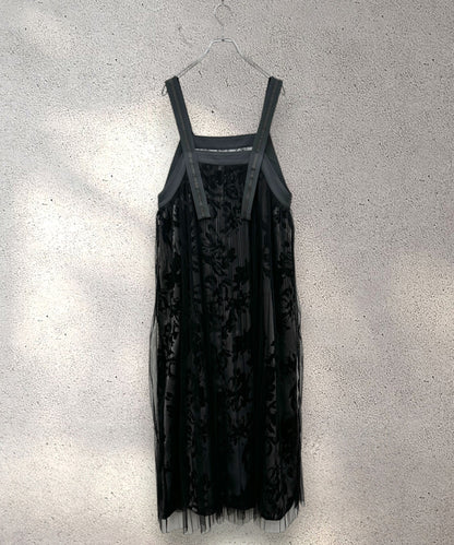 【FONT LAB】フロッキープリント×チュールコンビワンピース