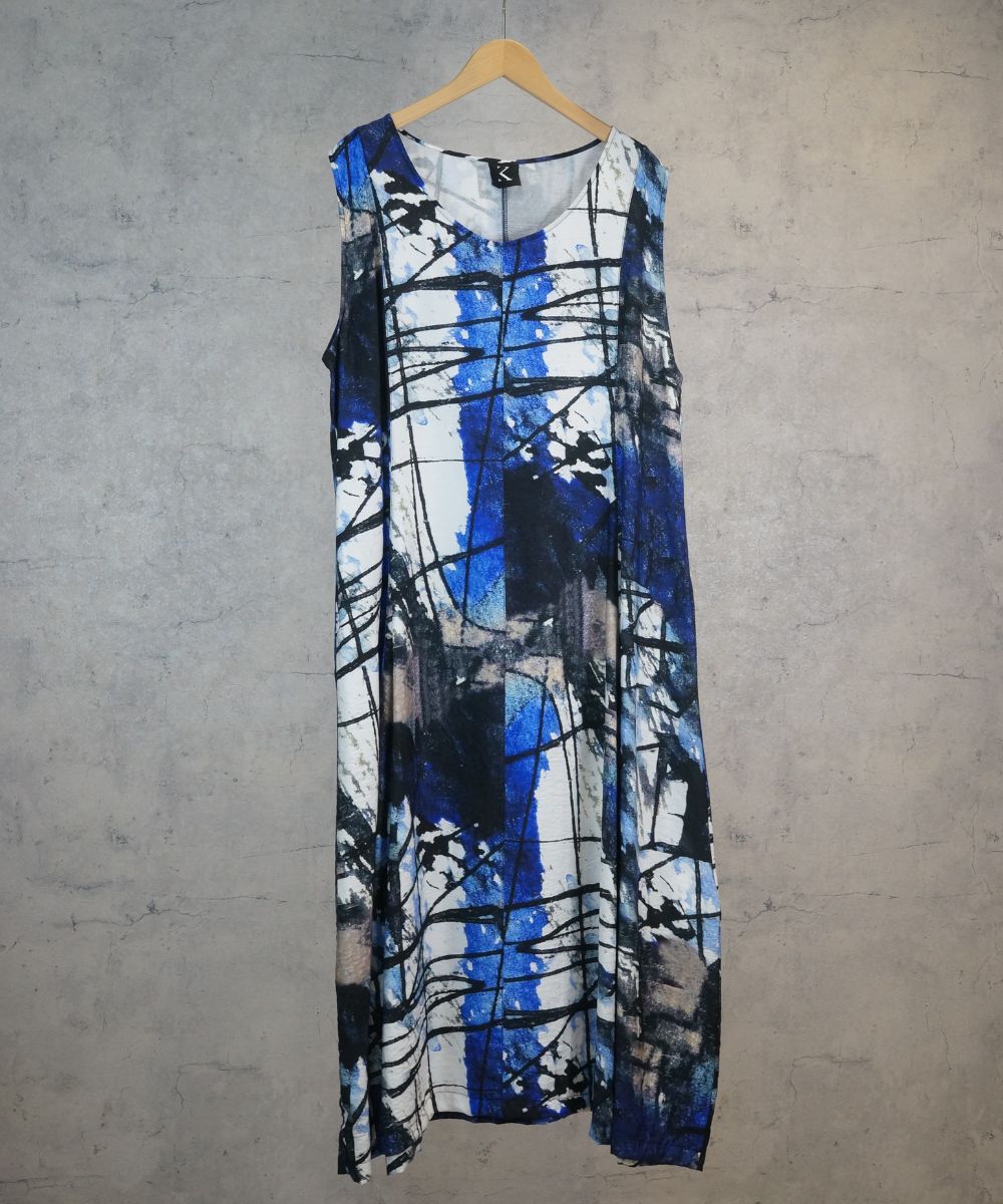 K COLLECTION アブストラクトプリントノースリーブワンピース