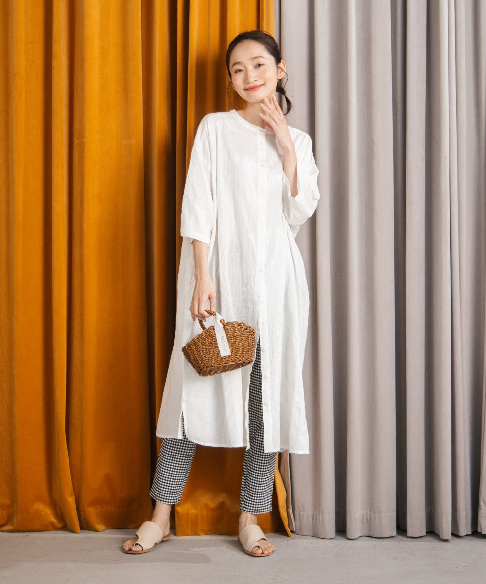 30-9690　21号(6L～) INDESIGN ドビーストライプシャツワンピース【先行予約】