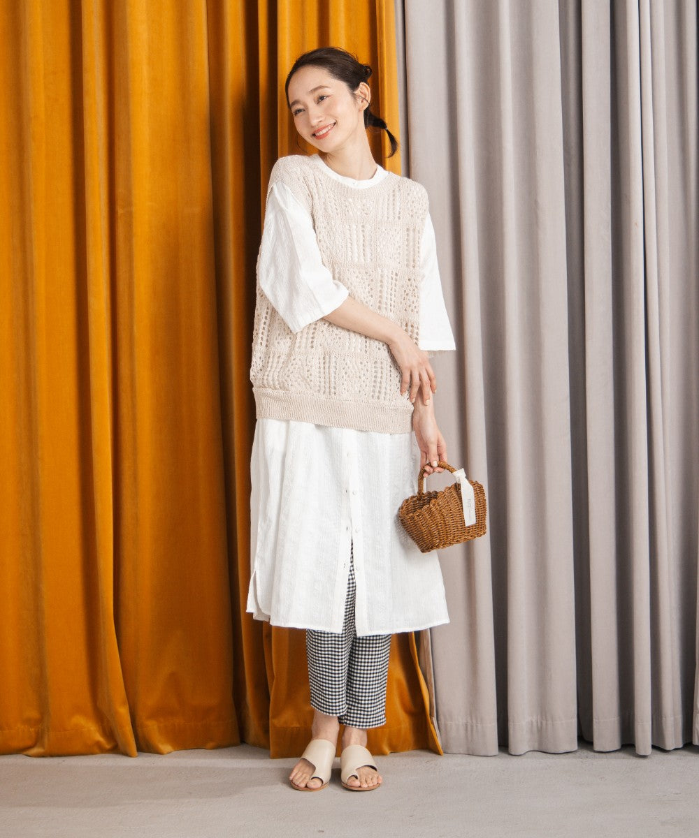 30-9690　21号(6L～) INDESIGN ドビーストライプシャツワンピース【先行予約】