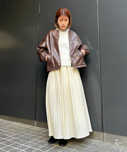 【INNOWAVE】【R】ラウンドネックフェイクレザーブルゾン