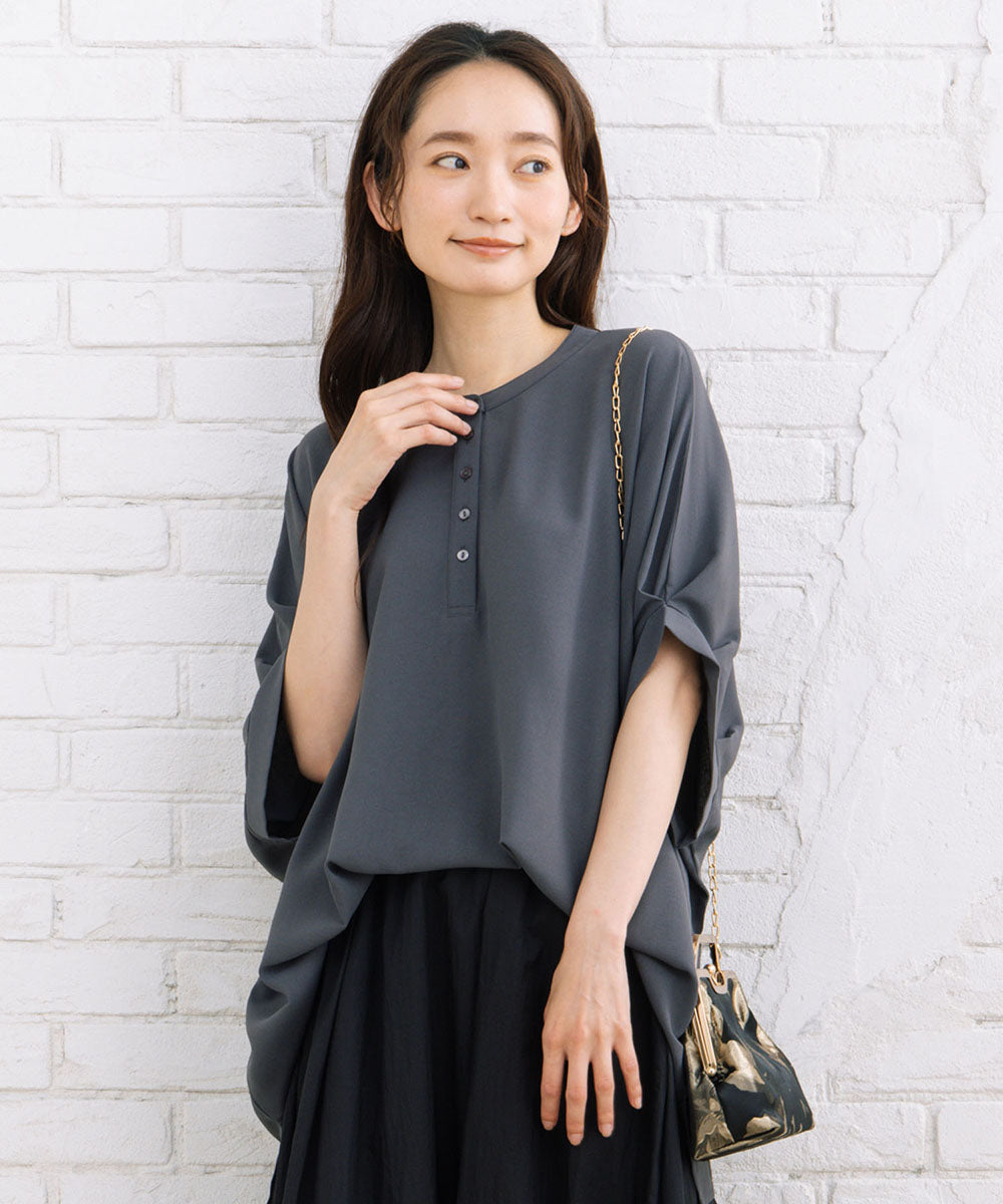 21号(6L～) スムースジョーゼットバンドカラーブラウス