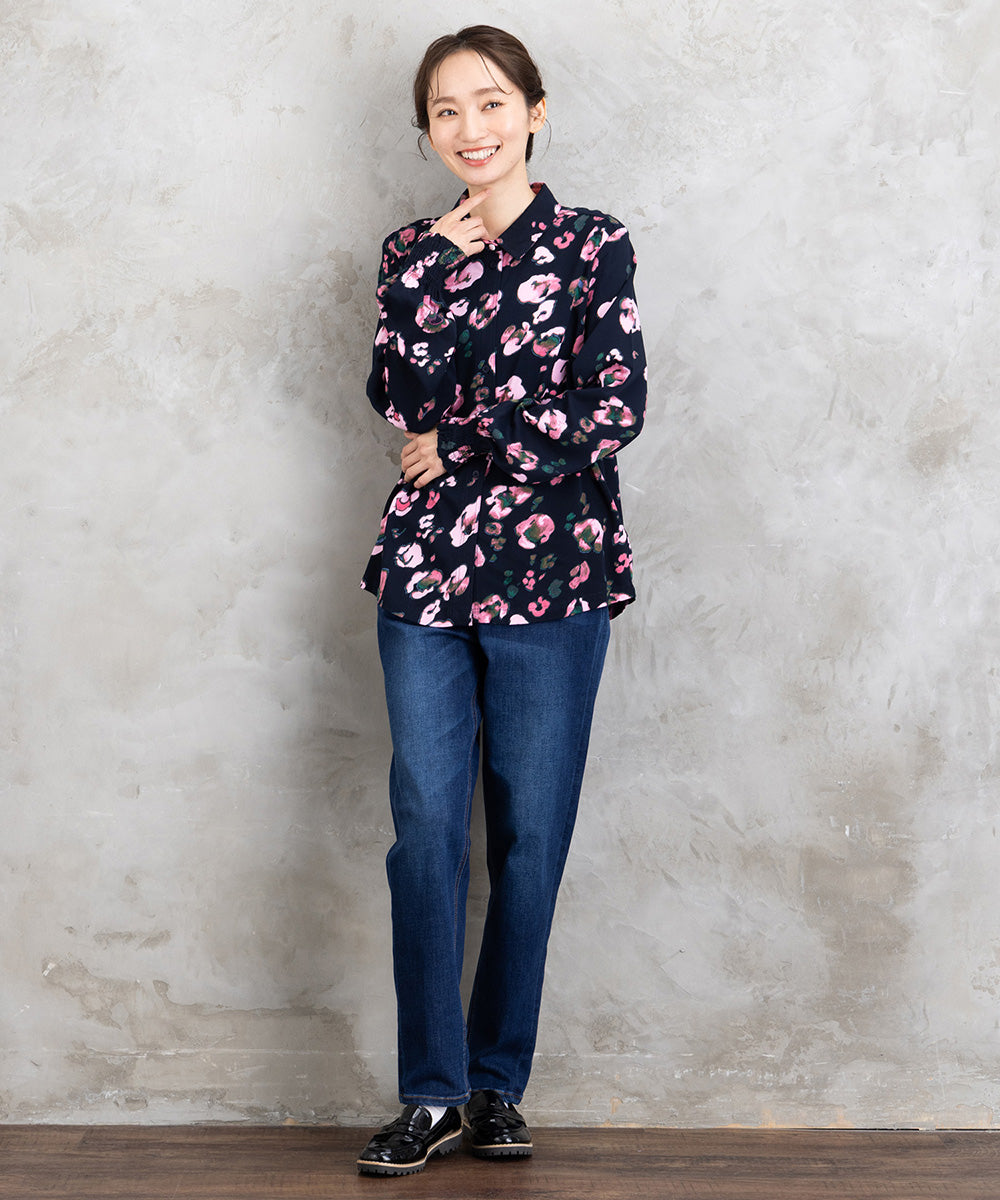 01-6667 NUMPH 【リミサロ】ブラーフラワープリントシャツ