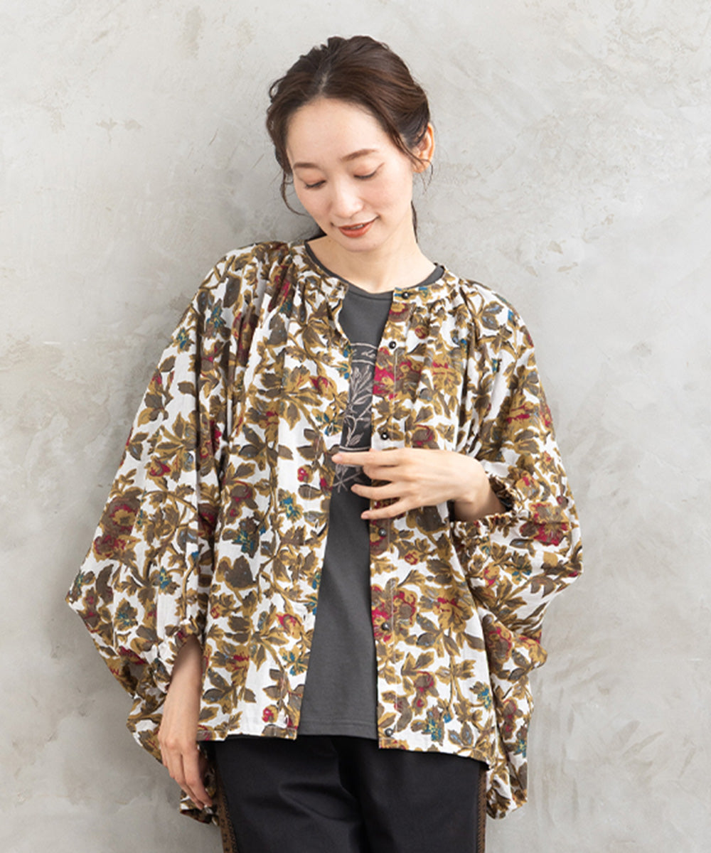 大きいサイズ レディース ブラウス フラワープリント ギャザーネック｜sabstreet my standard(サブストリートマイスタンダード)