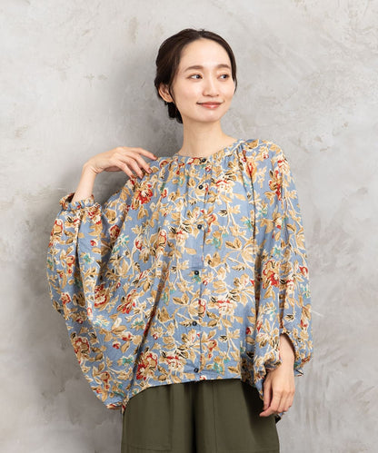 フラワープリントバルーンブラウス