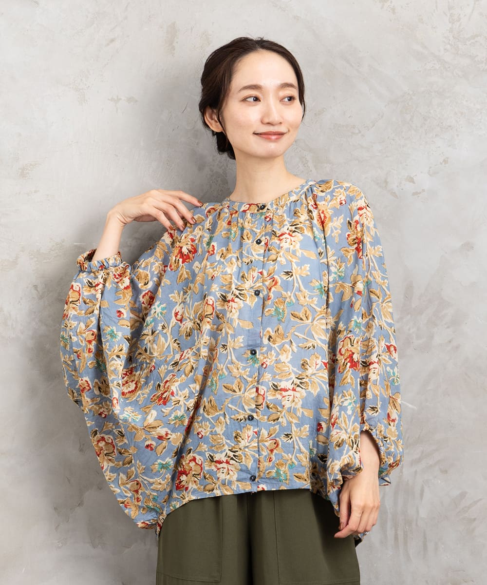 21号(6L～) フラワープリントバルーンブラウス
