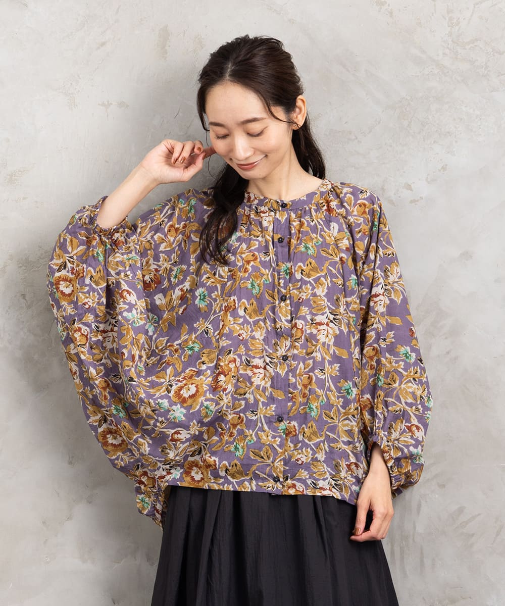 フラワープリントバルーンブラウス