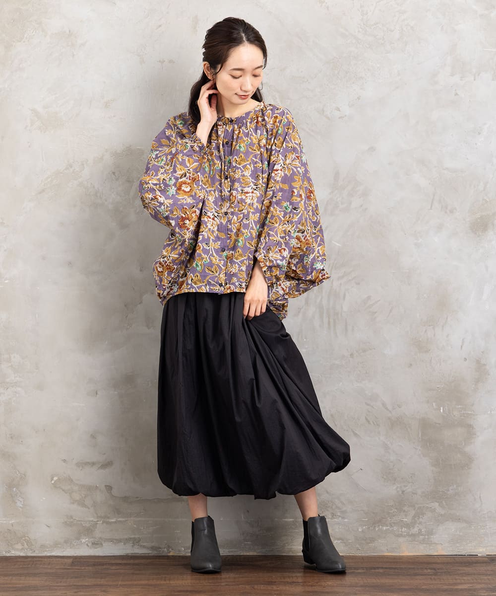 21号(6L～) フラワープリントバルーンブラウス