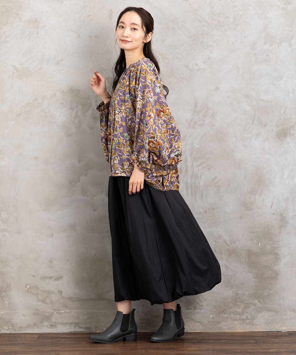 フラワープリントバルーンブラウス