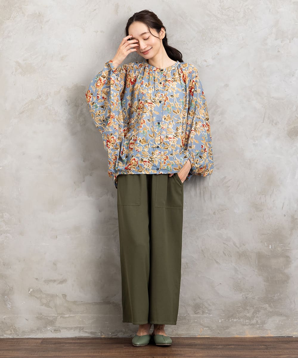フラワープリントバルーンブラウス