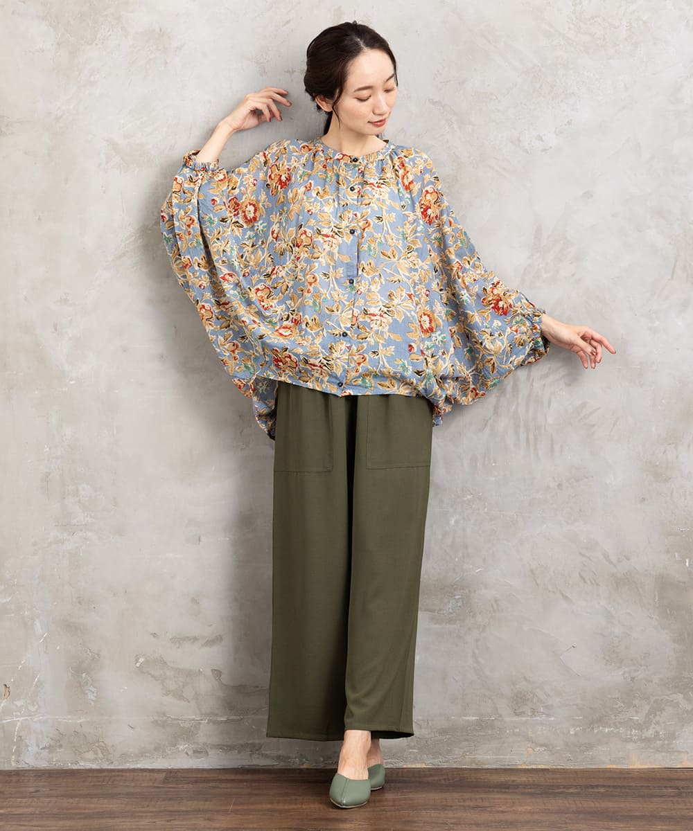 21号(6L～) フラワープリントバルーンブラウス