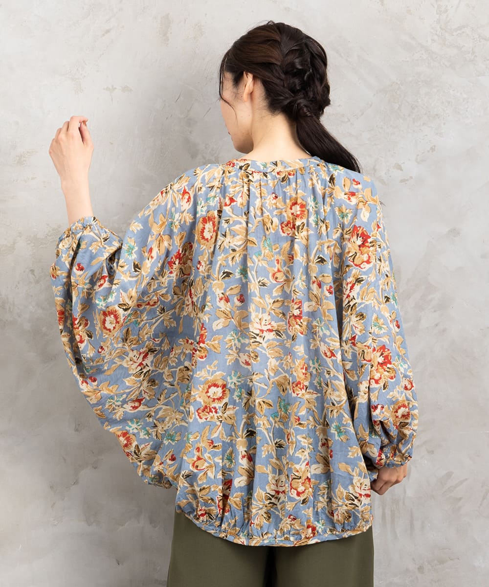 21号(6L～) フラワープリントバルーンブラウス