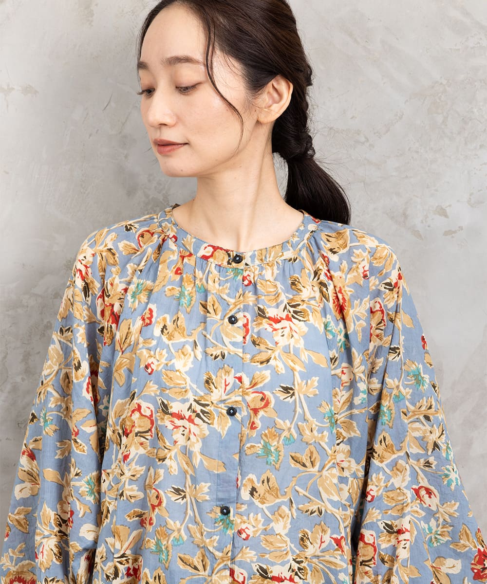 21号(6L～) フラワープリントバルーンブラウス