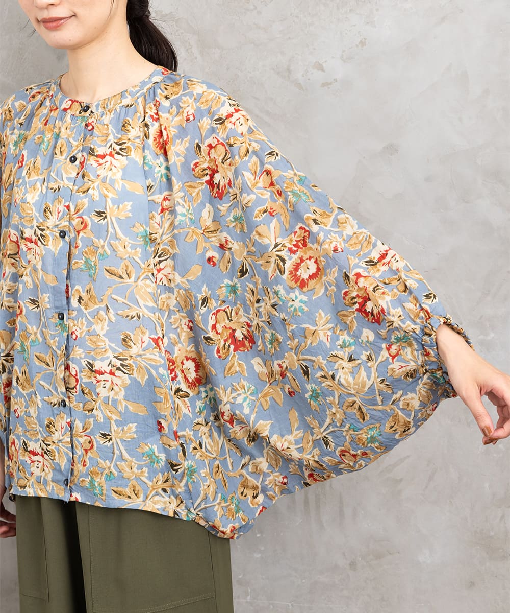 フラワープリントバルーンブラウス