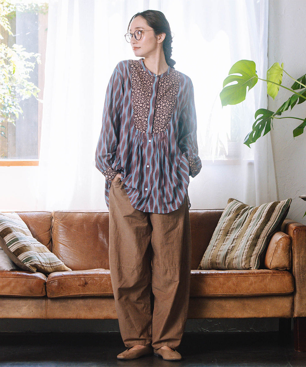 INDESIGN MIXプリントバンドカラーブラウス