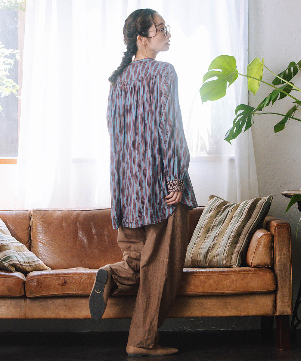 21号(6L～) INDESIGN MIXプリントバンドカラーブラウス