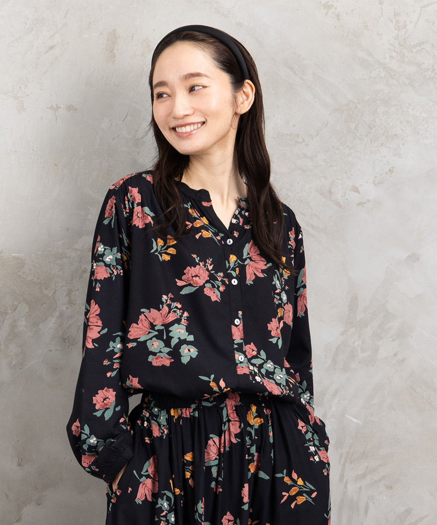 大きいサイズ レディース 花柄 プリント 長袖ブラウス|sabstreet my standard(サブストリートマイスタンダード)