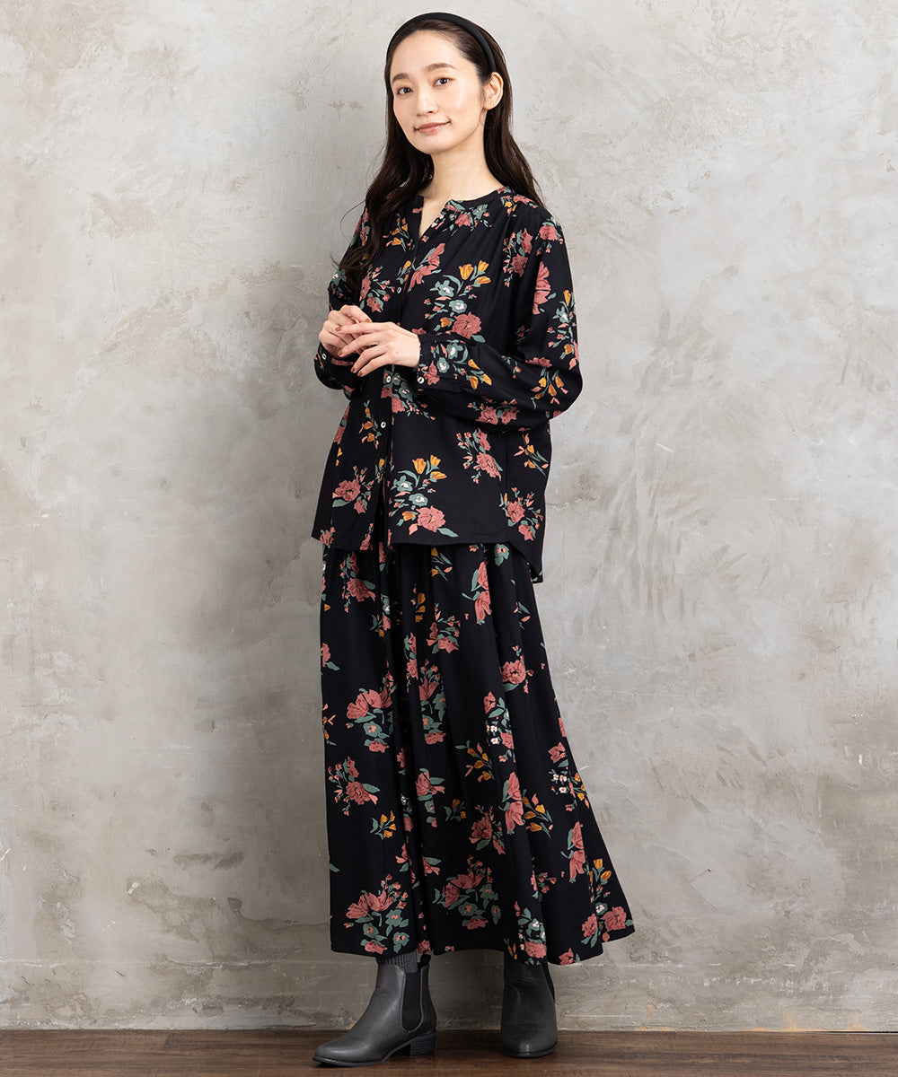 INDESIGN フラワーブーケプリントブラウス