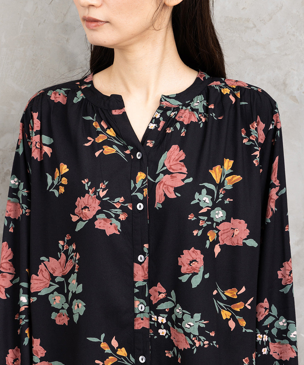 大きいサイズ レディース 花柄 プリント 長袖ブラウス