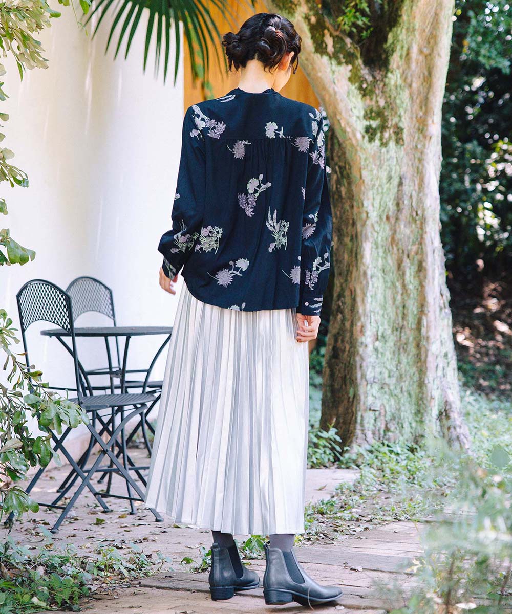 INDESIGN フラワープリントフリルカラーブラウス