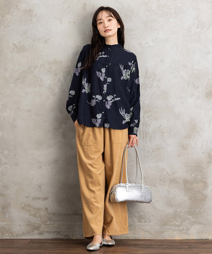 21号(6L～) INDESIGN フラワープリントフリルカラーブラウス