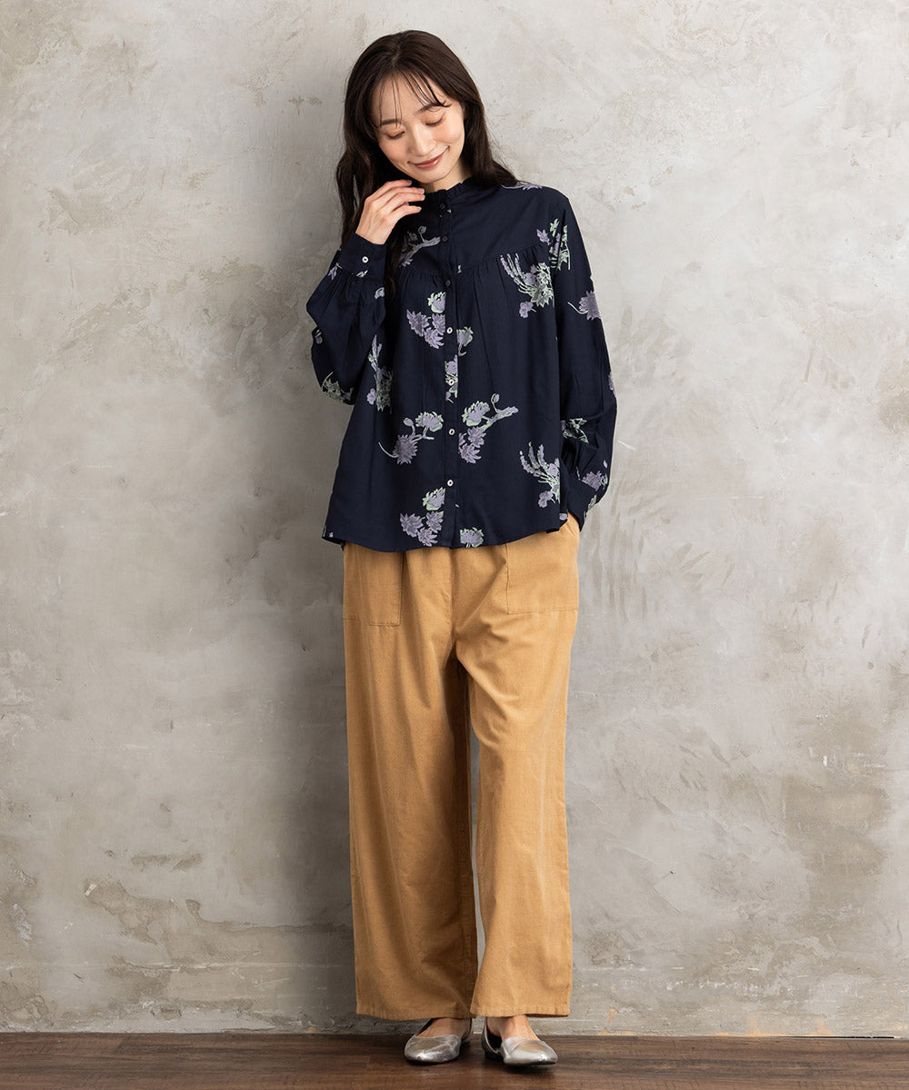 21号(6L～) INDESIGN フラワープリントフリルカラーブラウス